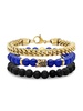 3-Piece 18K Goldplated, Simulated Black Diamond, Blue Agate & Black Lava Bracelet Set