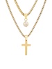 Stainless Steel Cross & Pearl Pendant Layered Necklace