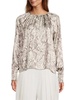 Snake-Print Long Sleeve Plisse Blouse