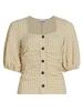 Stretch Seersucker Puff Sleeve Top