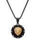 Tri Tone Stainless Steel & Simulated Diamond Lion Head Pendant Necklace