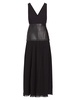 Leather-Inset Crepe Maxi Dress