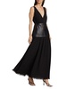 Leather-Inset Crepe Maxi Dress