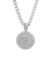 Stainless Steel & Simulated Diamond Round Jesus Head Pendant Necklace