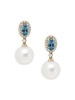14K Yellow Gold, 8MM Freshwater Pearl, London Blue Topaz & Diamond Drop Earrings