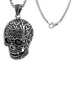 Stainless Steel & Cubic Zirconia Skull Pendant Necklace