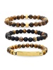 3-Piece 18K Goldplated Stainless Steel, Tiger Eye & Black Lava Beaded Bracelet Set