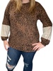 leopard sequin sleeve sweater in brown