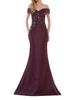 off shoulder gown in wine