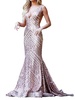 sequin embellished v-neck dress in rosegold