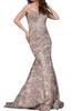 embellished belt off the shoulder mermaid gown in blush