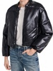 faux leather gigi padded cropped bomber jacket in black