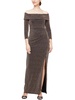 womens metallic off-the-shoulder evening dress