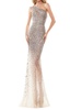 beaded bodice evening dress in silver