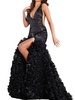 beaded fit and flare gown in black