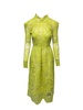 lace dress with shoulder pads in yellow polyester
