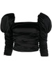 katrice 3/4 puff sleeve square neck ruched top blouse in black