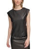 womens faux leather cap sleeve shell