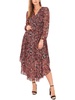 petites womens shimmer long sleeve midi dress