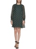 petites womens printed tie-cuff sleeve shift dress