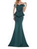 peplum off the shoulder gown in deep green