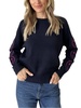 crew smiley sleeve sweater in navy & hot pink