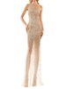 beaded bodice evening dress in gold
