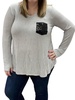 sequin pocket v-neck long sleeve tee in grey