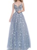 long sweetheart prom gown in charcoal