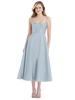 spaghetti strap full skirt satin midi dress