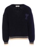 Si Blue Ribbed V Neck Sweater