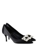 Flower Strass buckle satin pumps