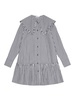 Stripe Cotton Big Collar Mini Shirt Dress