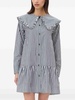 Stripe Cotton Big Collar Mini Shirt Dress