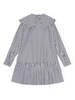 Stripe Cotton Big Collar Mini Shirt Dress