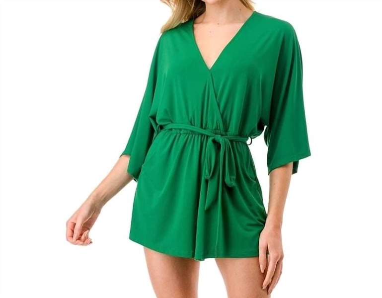 kimono sleeve romper in green