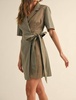 melody pleather collared wrap dress in cement