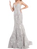 strapless embellished mermaid prom dress in silver