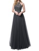 beaded halter tulle skirt prom dress in grey