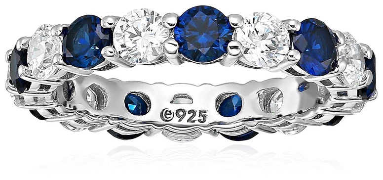 Amazon Essentials Women's Platinum Plated Sterling Silver Clear Infinite Elements Cubic Zirconia And Created Sapphire Eternity Band Ring (previously Amazon Collection)