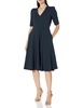 Donna Morgan Women's Dresses Stretch Crepe Elbow Sleeve V-Neck Fit and Flare Midi Dress