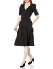 Donna Morgan Women's Stretch Crepe Elbow Sleeve V-Neck Fit and Flare Midi Dress