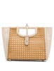 Anne Klein Womens Caning Cut-Out Metal Satchel with Convertible Strap, Parchment