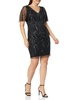 Papell Studio Women's Beaded V Neck Short Dress, Black/Gunmetal