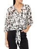 Adrianna Papell Women's Printed V-Neck Long Sleeve Top W/Tie Front
