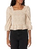 The Drop Women's Marisol Long Sleeve Ruffle Smocked Cropped Top, White/Praline Dot Print, S