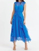 cascading ruffled midi dress in blue