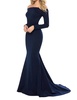 off-the-shoulder long sleeves dress in navy