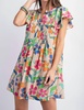 blossom ruffle sleeve short dress in natural