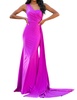 fitted one shoulder lycra gown in magenta